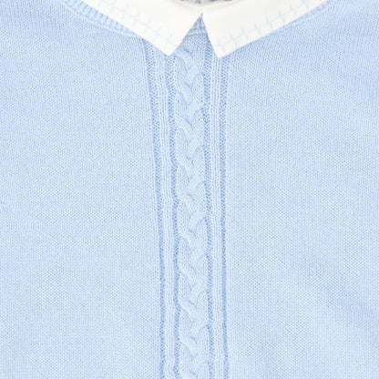 Cable Stripe Collar Sweater - Blue