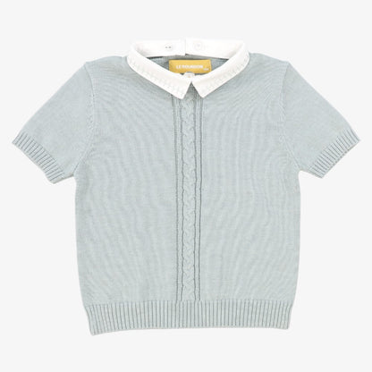 Cable Stripe Collar Sweater - Green