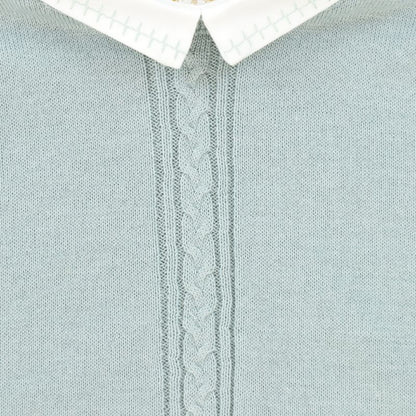 Cable Stripe Collar Sweater - Green