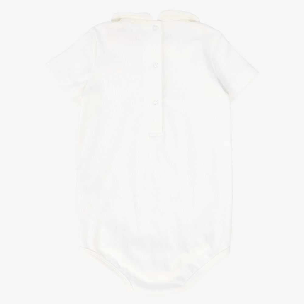 Bee Embroidered Collar Onesie - White