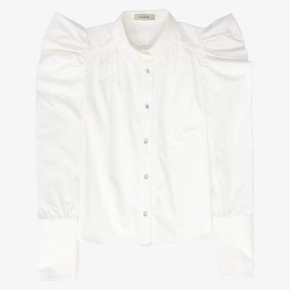 Diamond Button Puff Shoulder Blouse - White