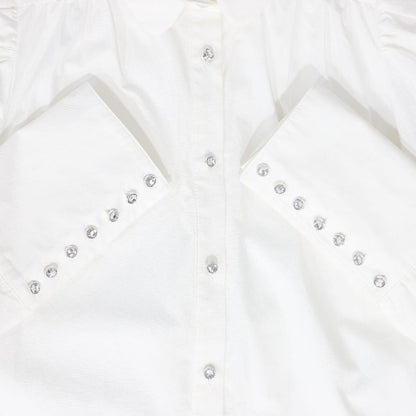 Diamond Button Puff Shoulder Blouse - White