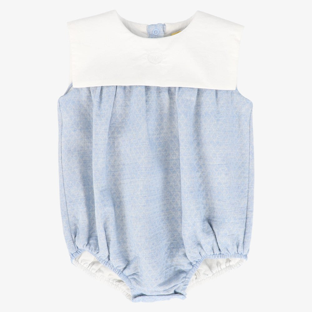 Textured Collar Romper - Light Blue