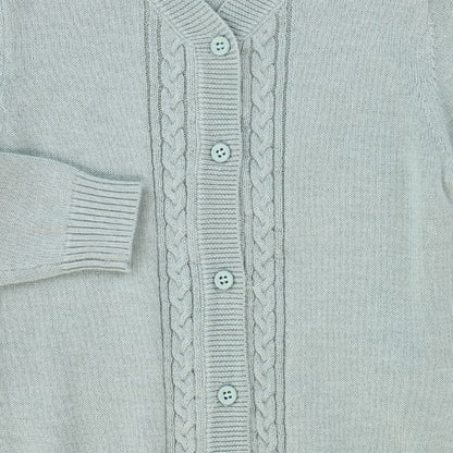 Cable Stripe Collar Cardigan - Green