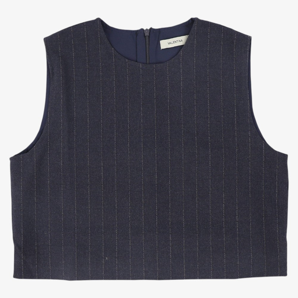 Pinstripe Wool Vest - Navy