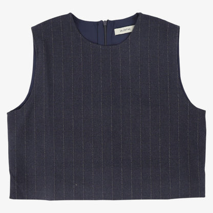 Pinstripe Wool Vest - Navy