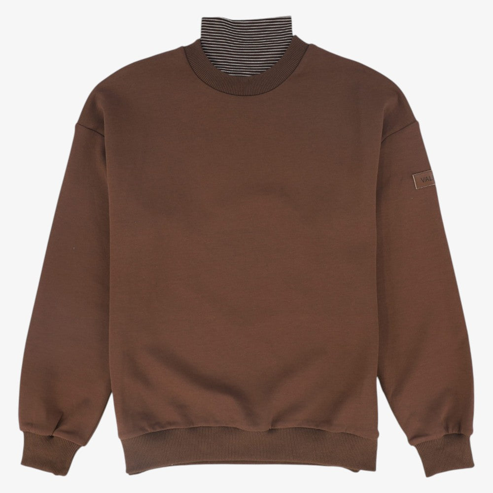 Stripe Turtleneck Sweatshirt - Brown