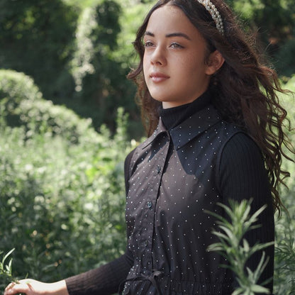 Rhinestone CollarJumper - Black