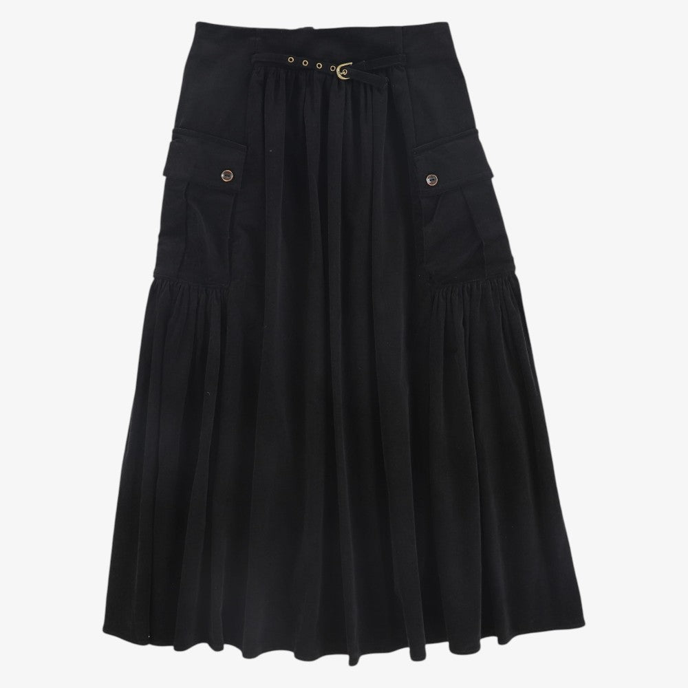Gathered Pocket Midi Skirt - Black