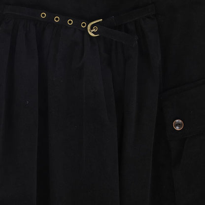 Gathered Pocket Midi Skirt - Black
