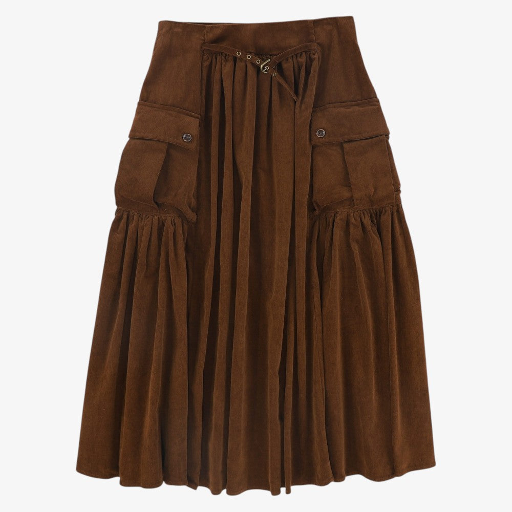 Gathered Pocket Midi Skirt - Brown