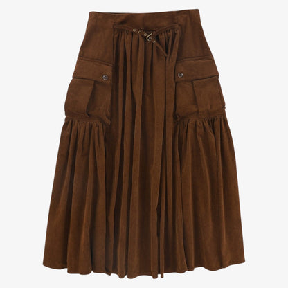 Gathered Pocket Midi Skirt - Brown