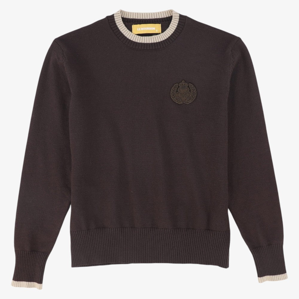 Knit Trim Sweater - Brown