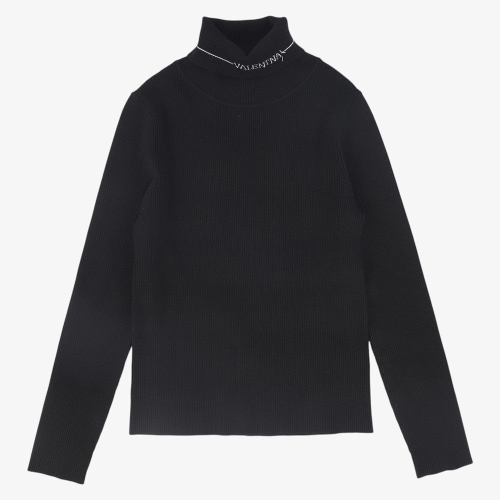 Rib Knit Logo Turtleneck - Black