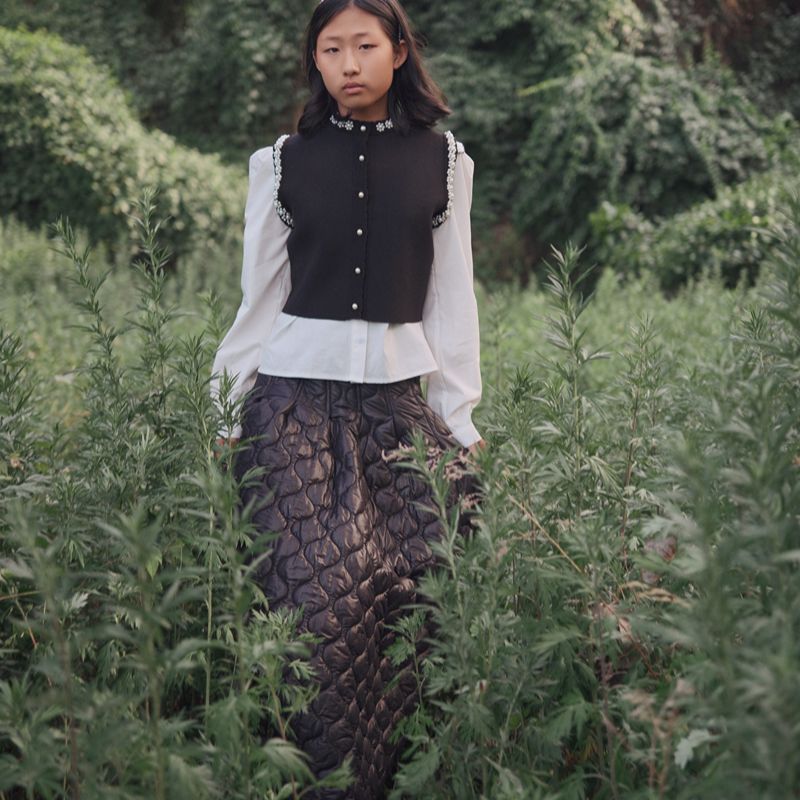 Quilted Midi Skirt - Black