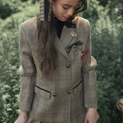 Plaid Pocket Blazer - Brown