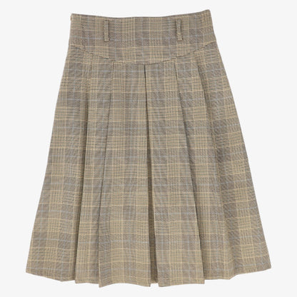 Plaid Pleat Skirt - Brown