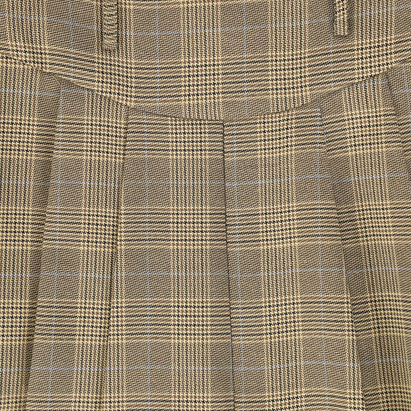Plaid Pleat Skirt - Brown