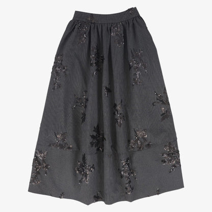 Pinstripe Sequin Skirt - Charcoal
