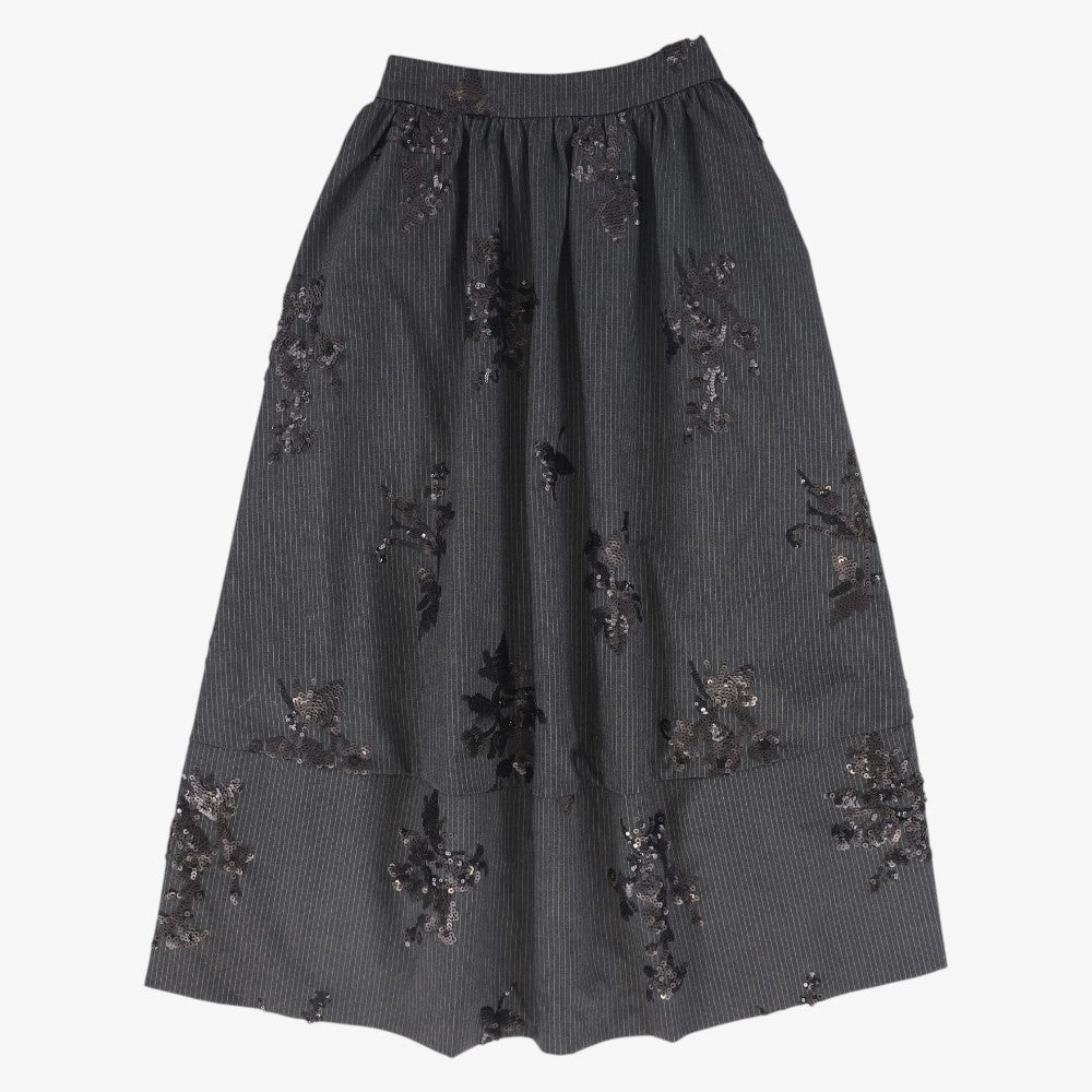 Pinstripe Sequin Skirt - Charcoal