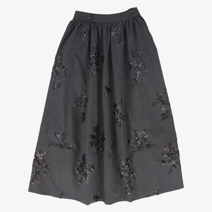 Pinstripe Sequin Skirt - Charcoal