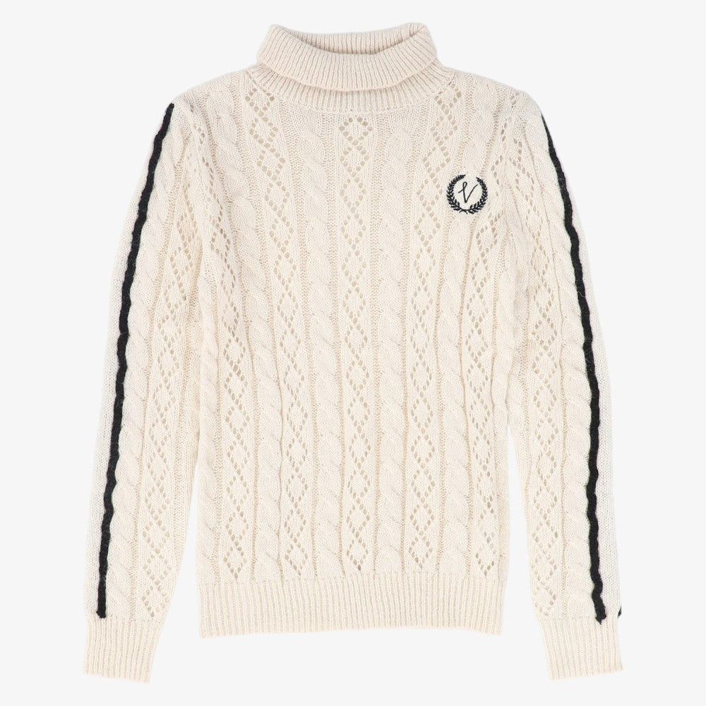 Pointelle Cable Knit Turtleneck - Cream