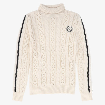 Pointelle Cable Knit Turtleneck - Cream