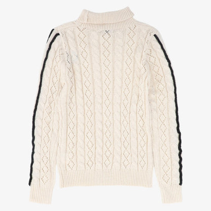 Pointelle Cable Knit Turtleneck - Cream
