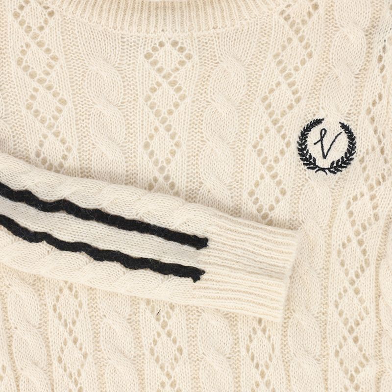 Pointelle Cable Knit Turtleneck - Cream