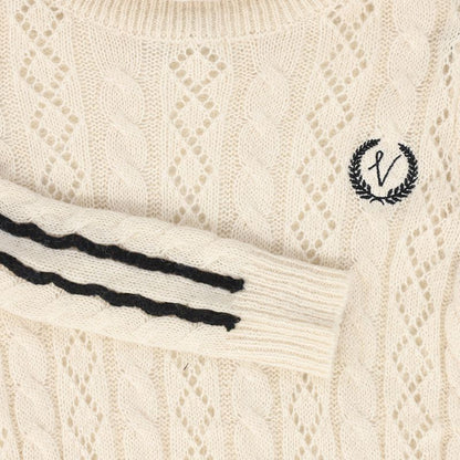 Pointelle Cable Knit Turtleneck - Cream