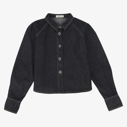 Contrast Seam Blouse - Black Denim