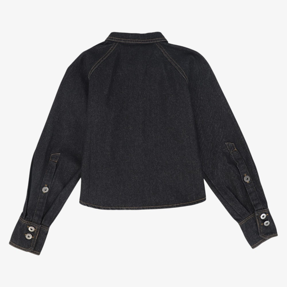 Contrast Seam Blouse - Black Denim