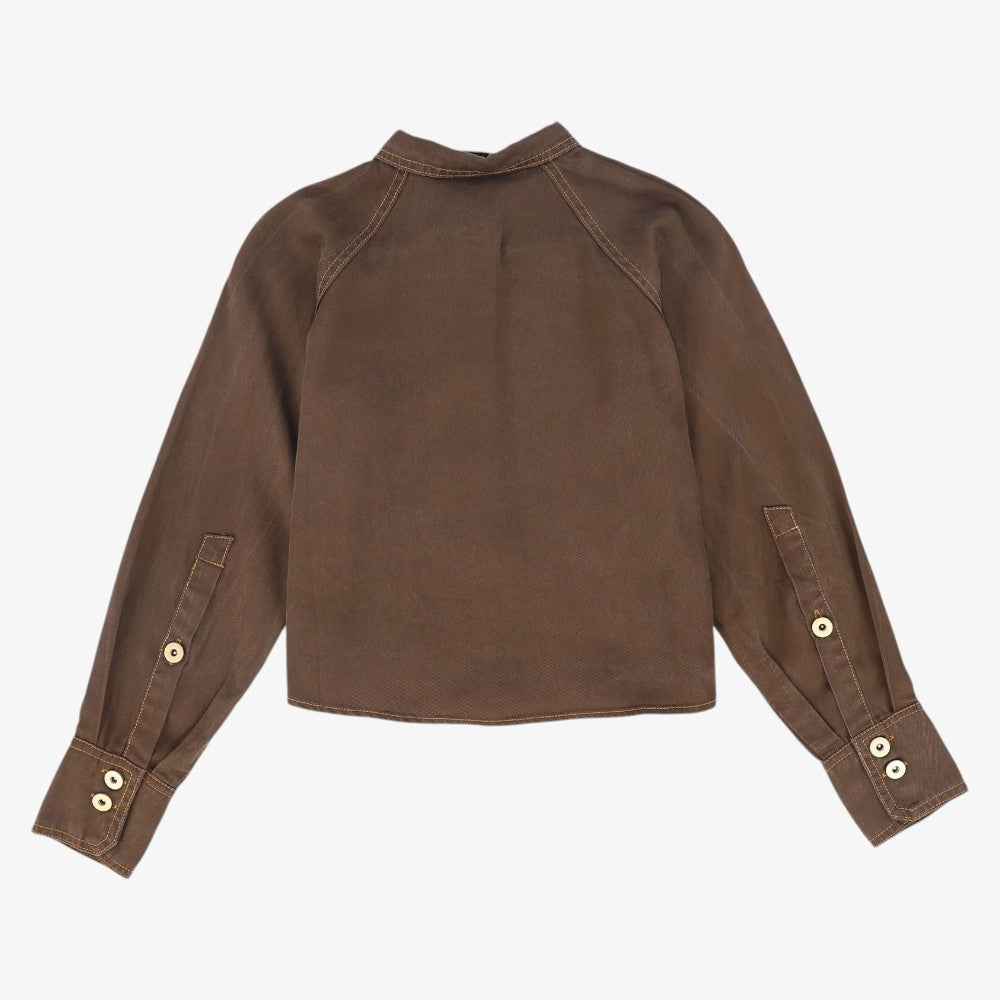 Contrast Seam Blouse - Brown