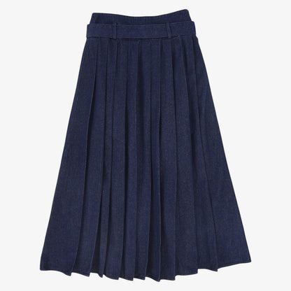 Buckle Pleated Maxi Skirt - Blue Denim