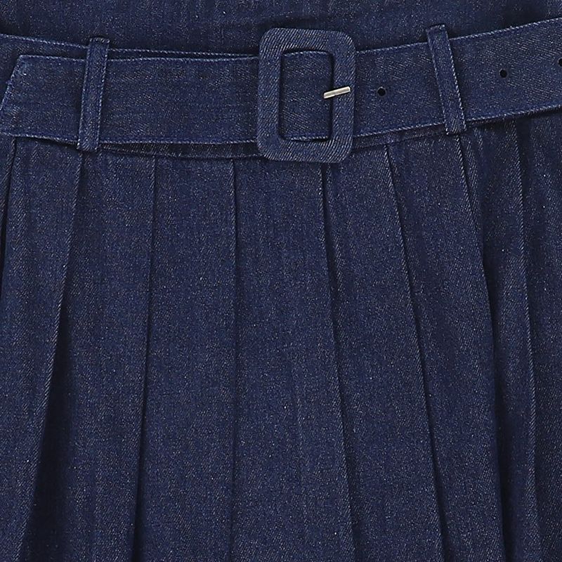 Buckle Pleated Maxi Skirt - Blue Denim