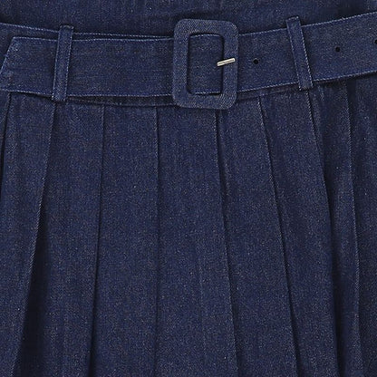Buckle Pleated Maxi Skirt - Blue Denim