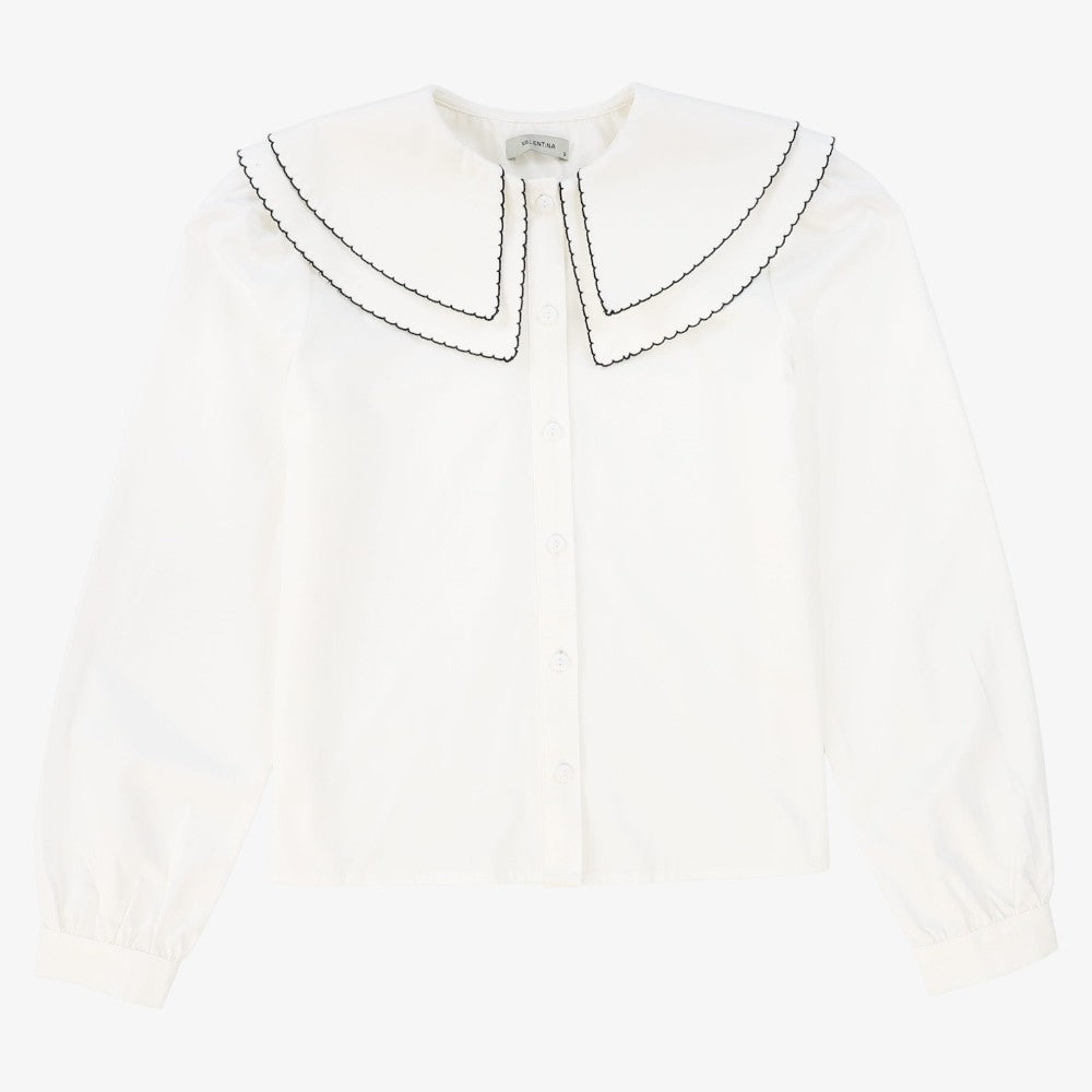 Scallop Double Collar Blouse - White