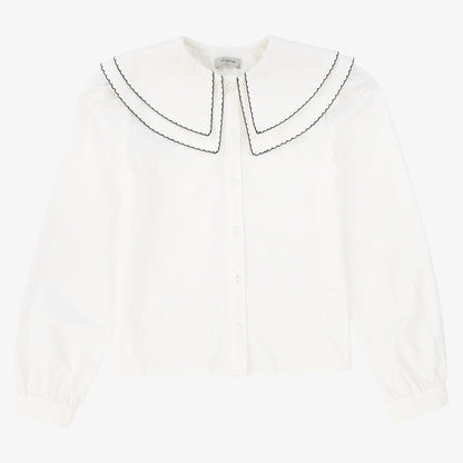 Scallop Double Collar Blouse - White