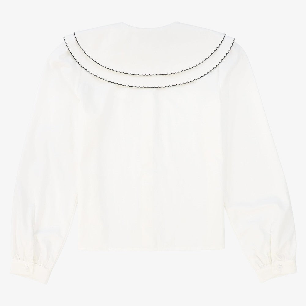 Scallop Double Collar Blouse - White