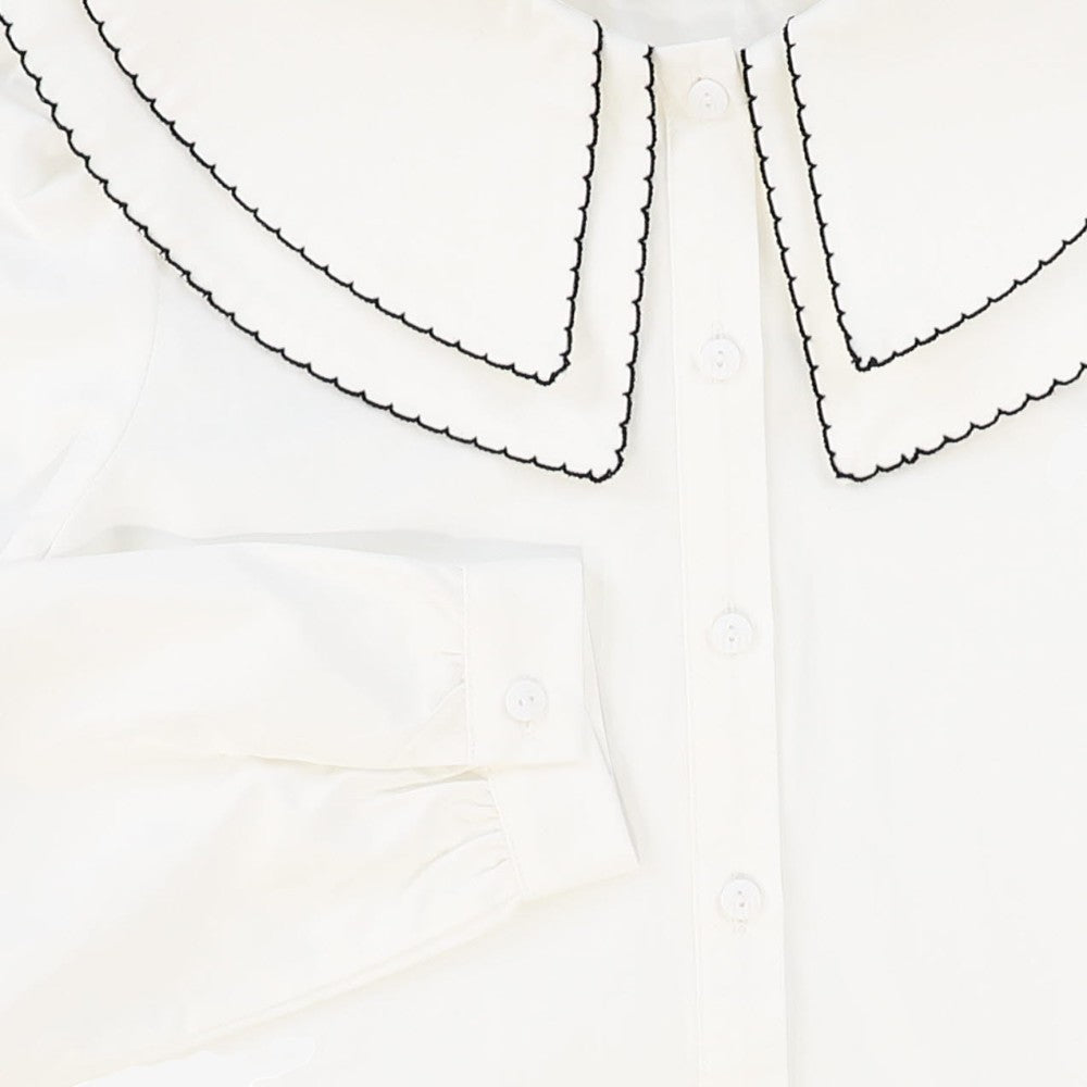 Scallop Double Collar Blouse - White
