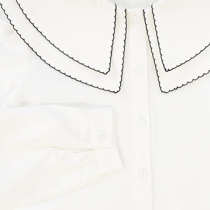 Scallop Double Collar Blouse - White