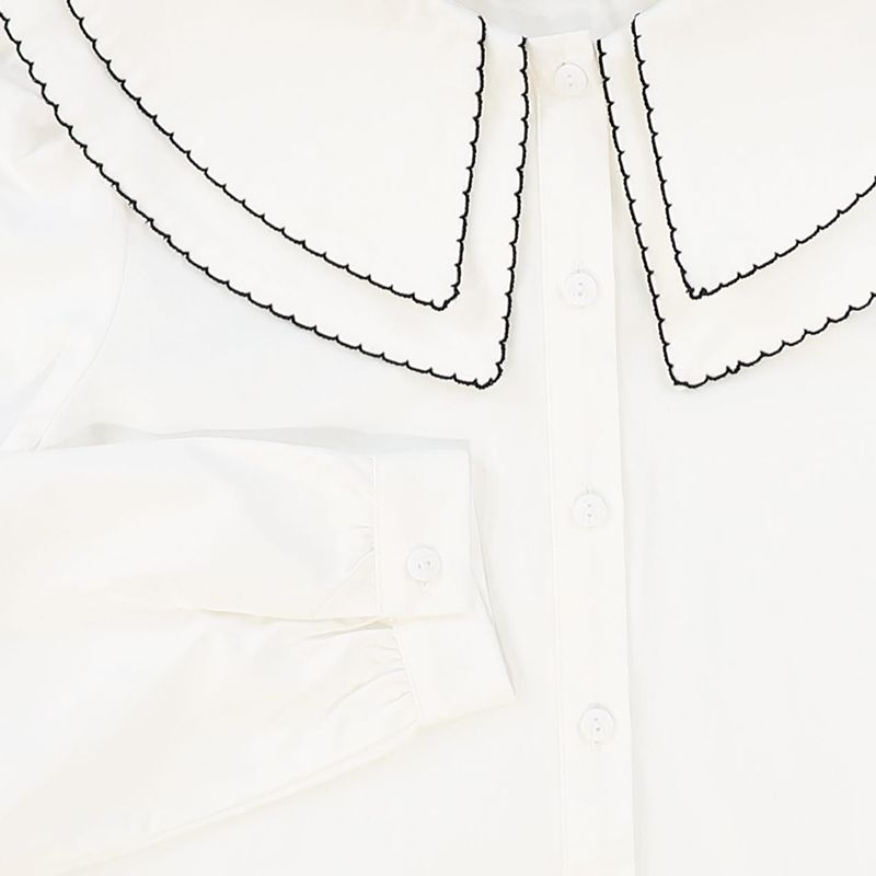 Scallop Double Collar Blouse - White
