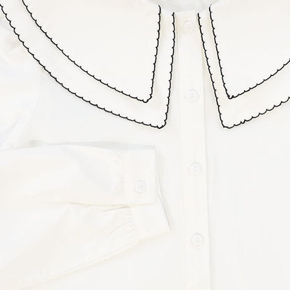 Scallop Double Collar Blouse - White