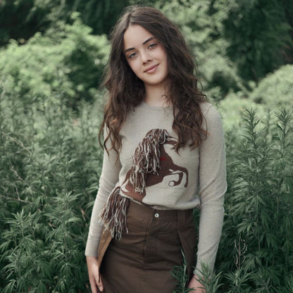 Fringe Embroidered Sweater - Beige