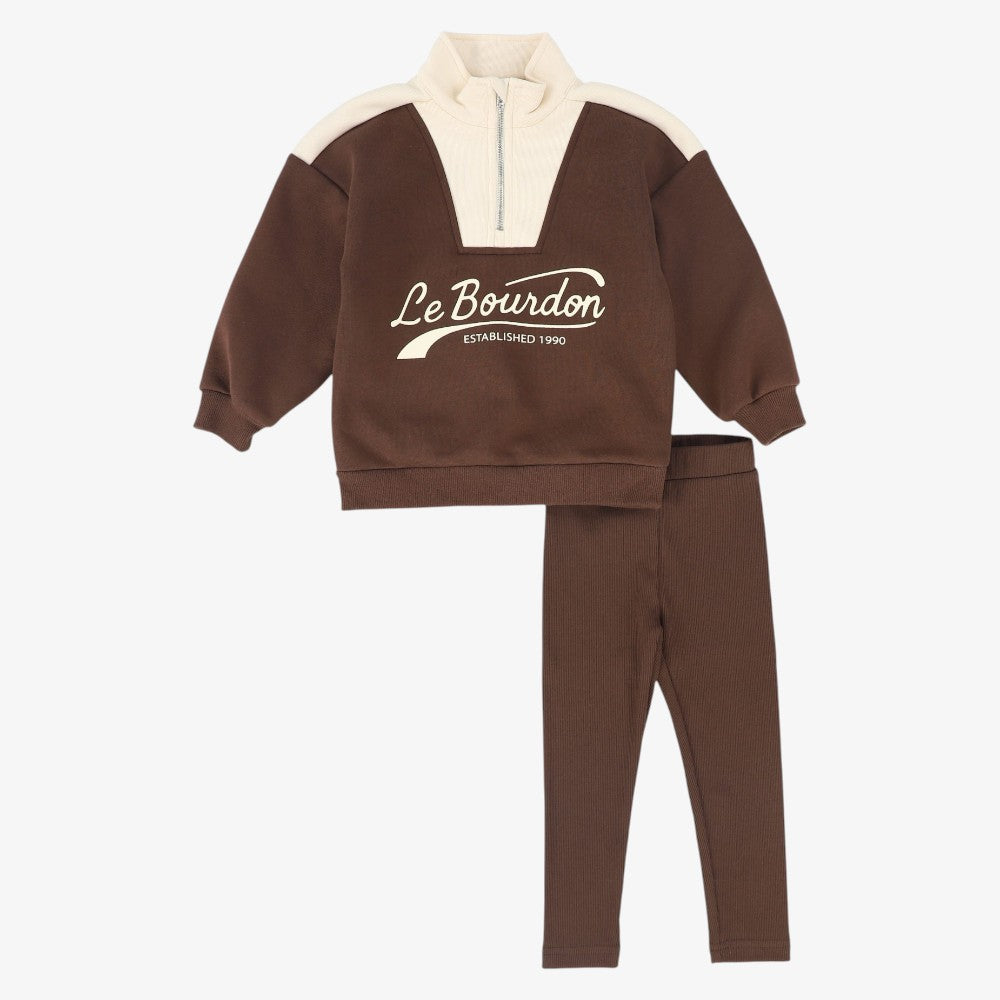 Colorblock Sweatshirt Set - Brown
