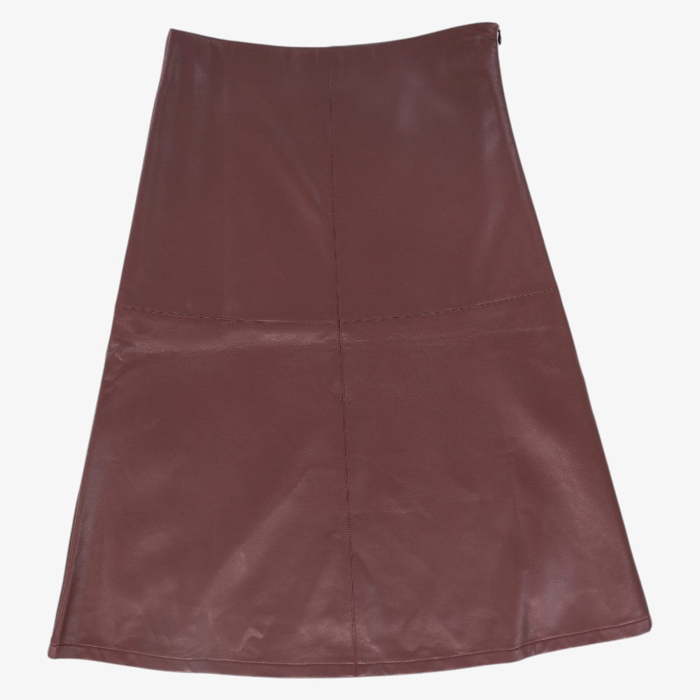 Leather Seam Waisted Skirt - Burgundy