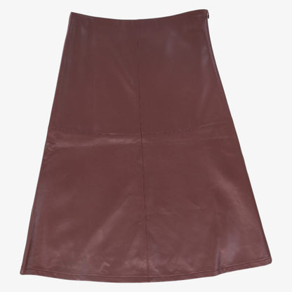 Leather Seam Waisted Skirt - Burgundy