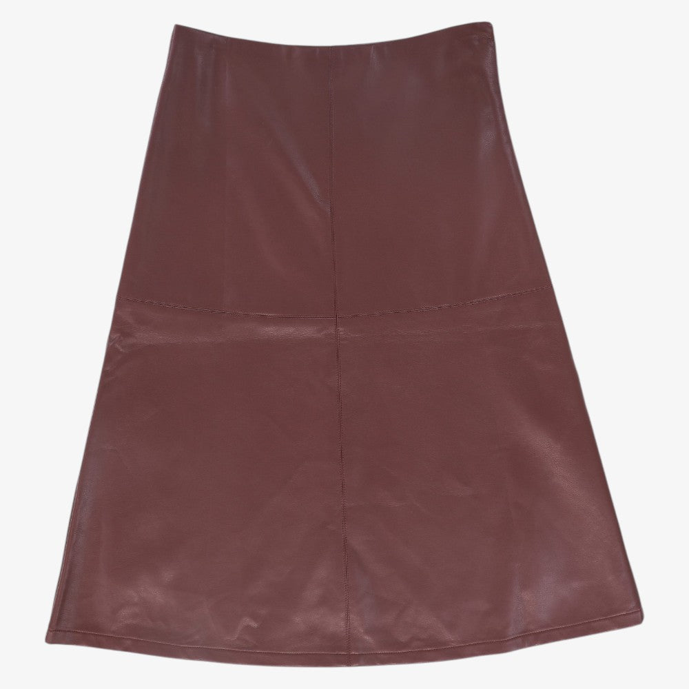Leather Seam Waisted Skirt - Burgundy