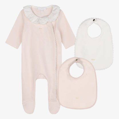 Footie And 2 Bib Set - Light Pink