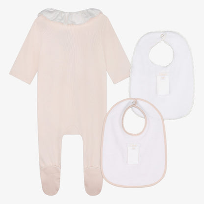 Footie And 2 Bib Set - Light Pink